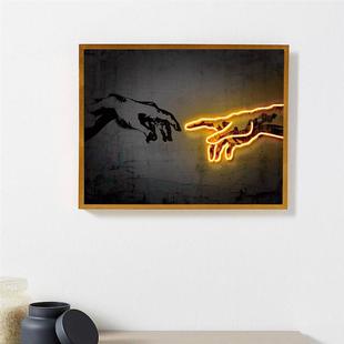 shein 手势图案创意帆布画炫酷客厅卧室背景墙面装饰框油布画芯