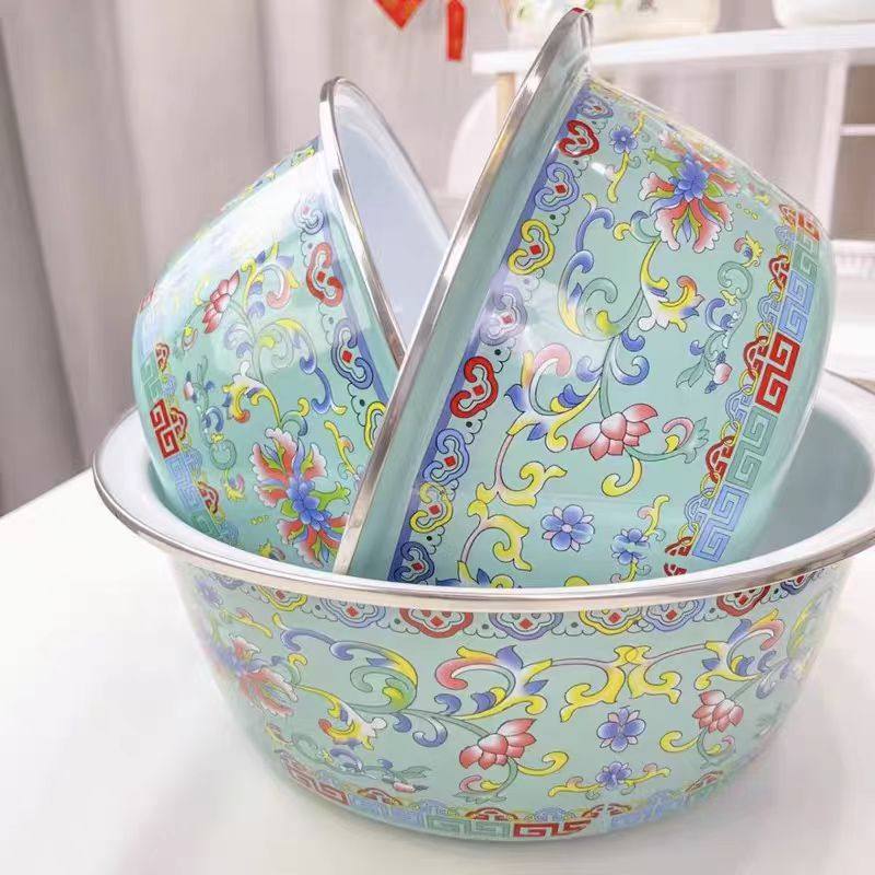 特厚珐琅搪瓷面盆家用洗菜加深搅拌和面盆沙拉搪瓷盆食品级不粘面