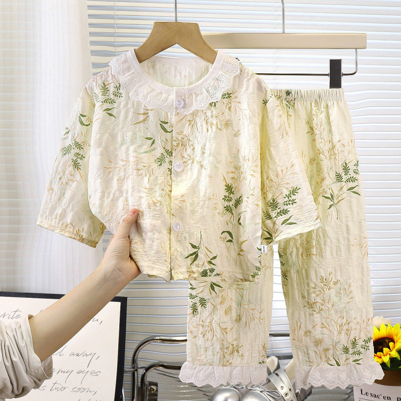 女童睡衣儿童春秋夏长袖薄款家居家居服套装
