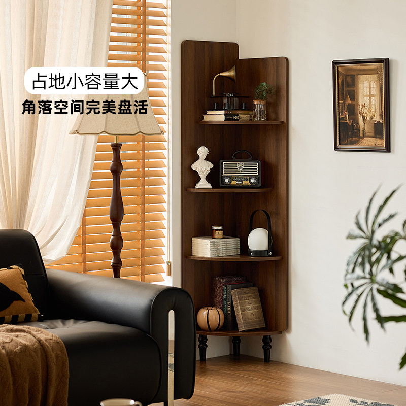 小四实木角柜复古转角置物架客厅书架拐角柜一体靠墙书房三角书柜