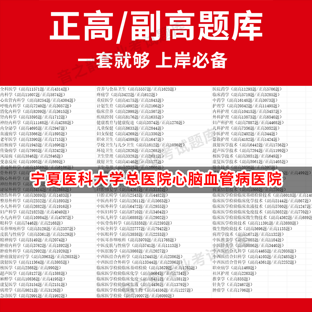 宁夏医科大学总医院心脑血管病医院医学高级职称副高正高级考试宝典题库卫生高级职称历年真题护理学教材妇产科副主任医师护师中医