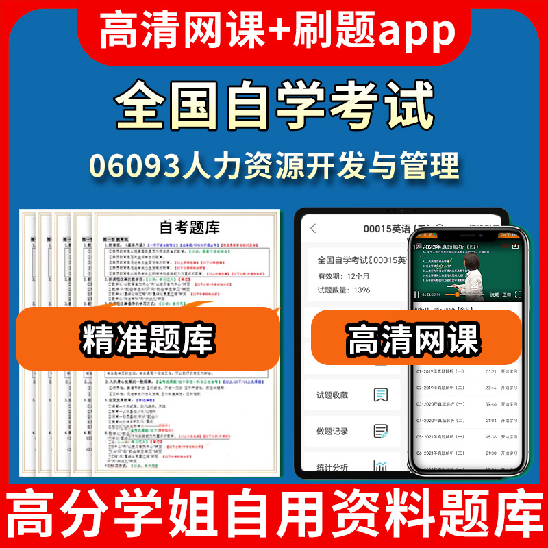 全国自学考试06093人力资源开发与管理题库自考试卷历年真题教材书课件网课程讲义专科本科刷题软件电子版视频练习题源考试资料中