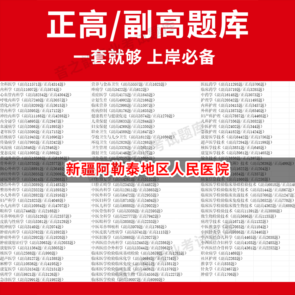 新疆阿勒泰地区人民医院医学高级职称副高正高级考试宝典题库卫生高级职称历年真题护理学教材妇产科副主任医师护师中医内科学超声