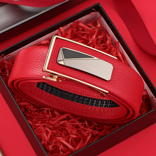 内穿皮带马年本命年红腰带真皮头层牛皮加长150男胖人结婚裤带