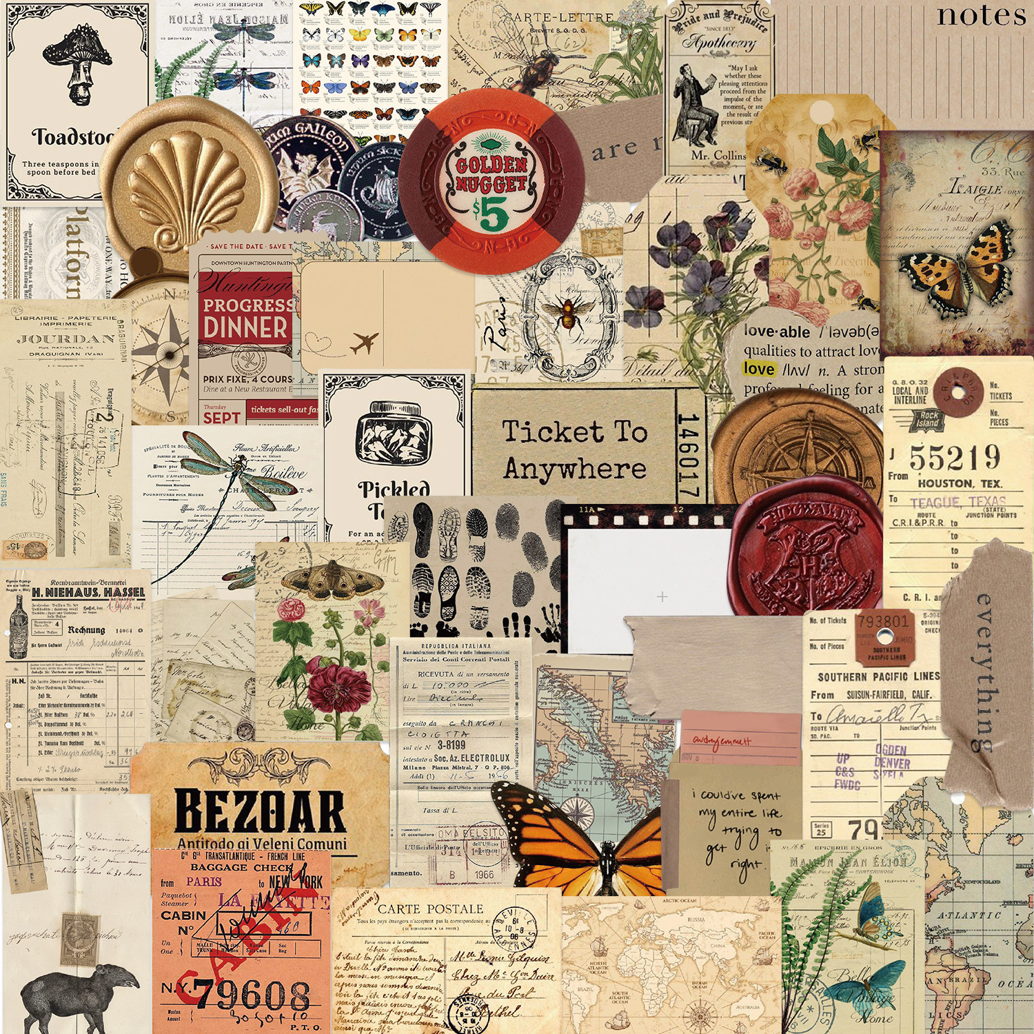 50张卡通复古档案涂鸦贴纸装饰吉他笔记本行李箱DIY防水贴画