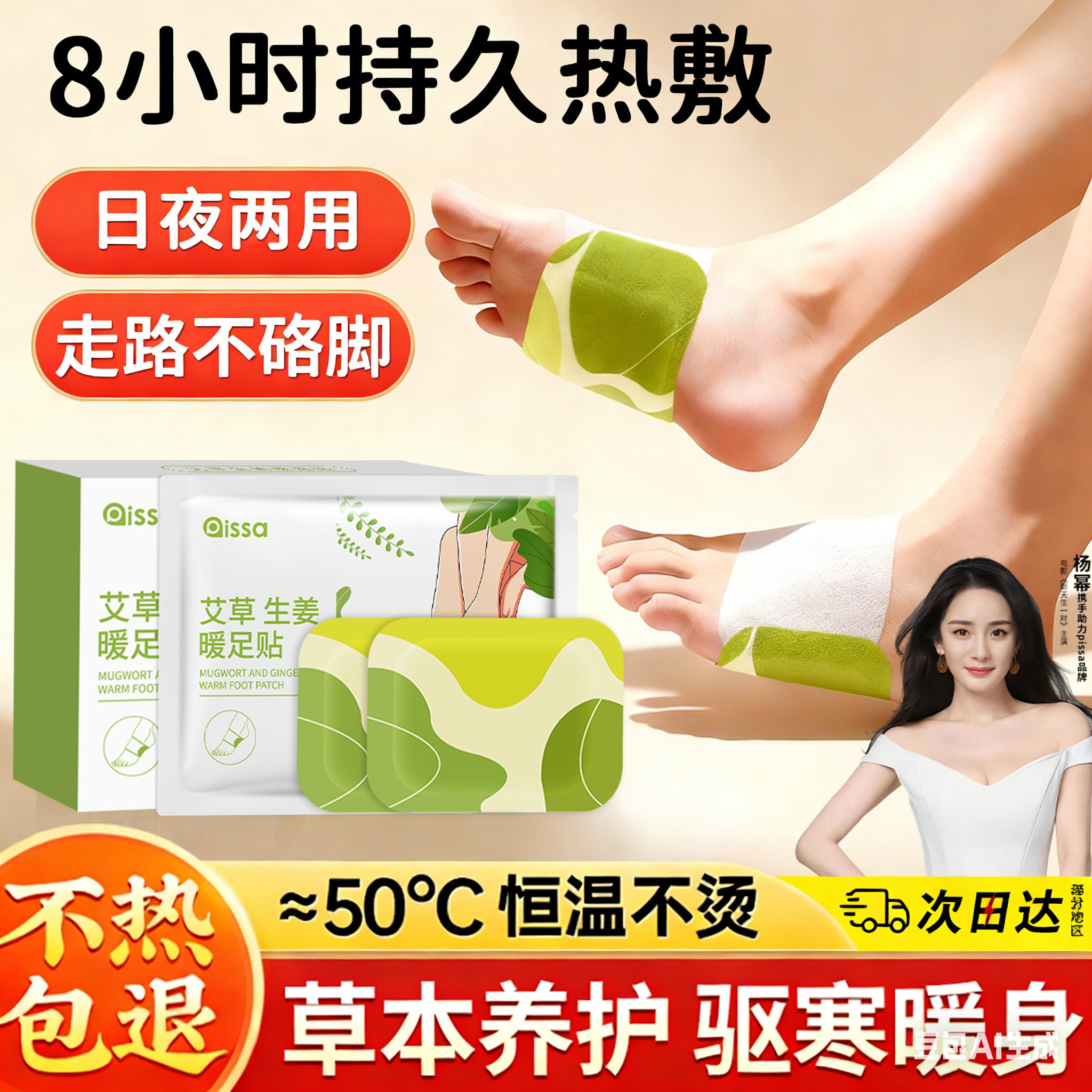 艾草暖足贴自发热暖宝宝睡觉艾灸热敷贴脚踝三阴交女脚底暖脚神器,居家日用,保暖贴/热敷贴,淘宝优惠券,粉丝福利购,淘宝优惠卷