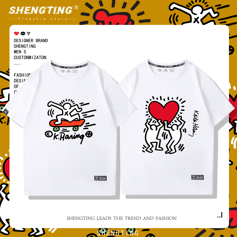 欧美波普风t恤男夏潮牌Keith Haring 凯斯哈林涂鸦联名情侣装短袖