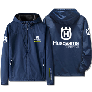 胡斯瓦纳摩托机车越野骑行服连帽夹克男秋冬款休闲加绒冲锋衣外套