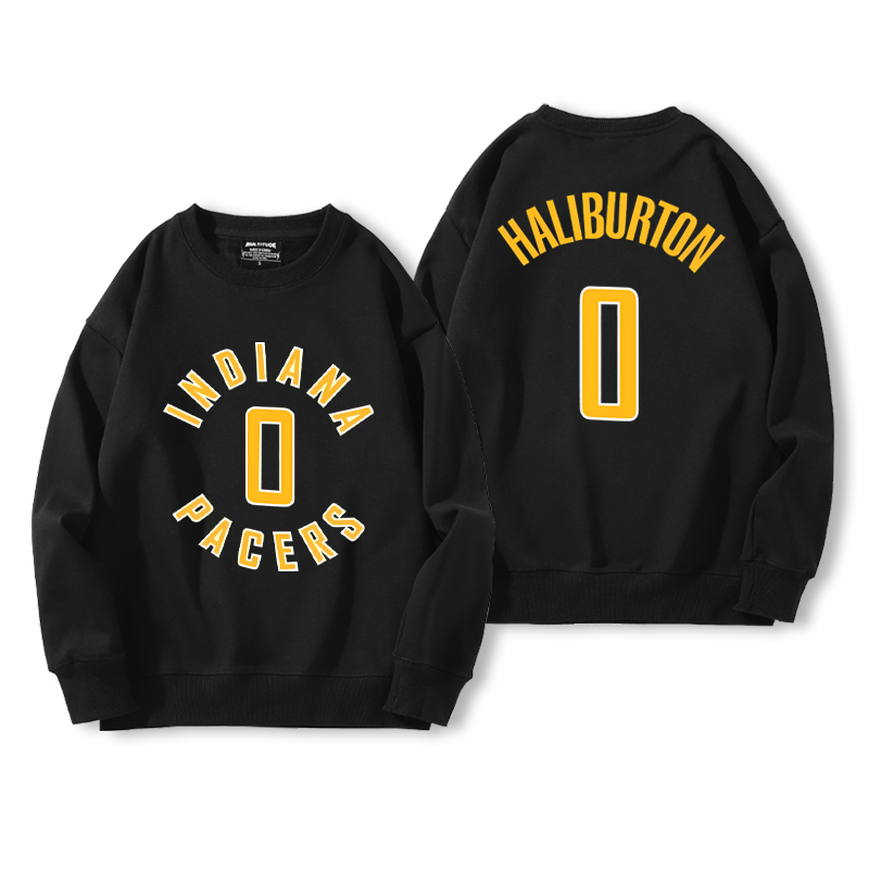 步行者队0号哈利伯顿球衣圆领卫衣男美式篮球宽松百搭休闲上衣服