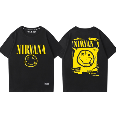 涅磐涅盘乐队短袖男女生欧美摇滚笑脸t恤吐舌头街头Nirvana情侣装