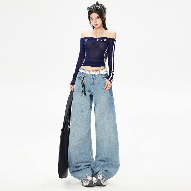 2026春装新款阔腿弯刀裤女装牛仔裤复古蓝牛仔长裤&加长,女装/女士精品,牛仔裤,淘宝优惠券,粉丝福利购,淘宝优惠卷
