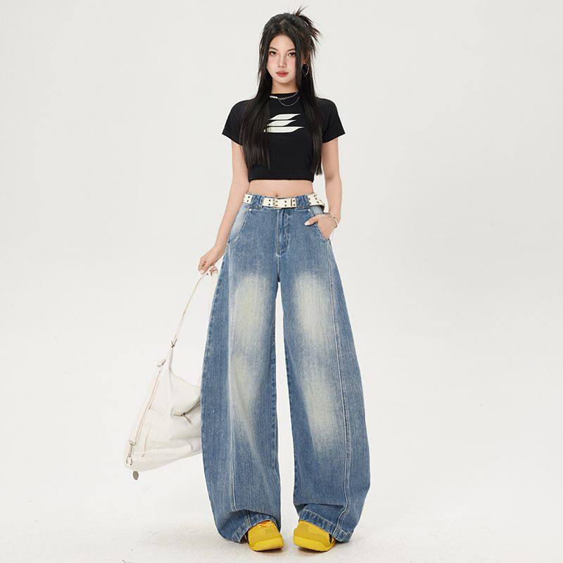 解构宽松弯刀牛仔裤女2026春装新款美式复古水洗慵懒阔腿休闲长裤,女装/女士精品,牛仔裤,淘宝优惠券,粉丝福利购,淘宝优惠卷