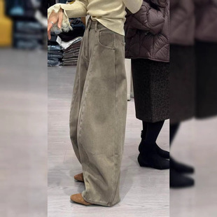 美式复古辣妹设计感小众中缝牛仔裤子女宽松bf慵懒风拖地长裤