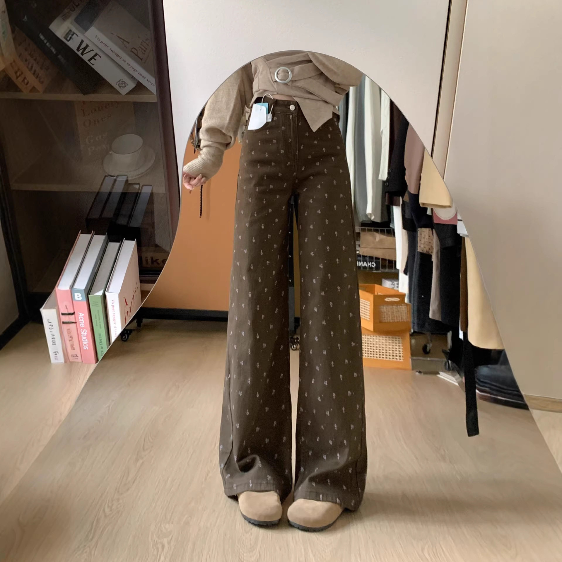 复古风美拉德印花牛仔裤女秋冬个性休闲宽松显瘦阔腿长裤,女装/女士精品,牛仔裤,淘宝优惠券,粉丝福利购,淘宝优惠卷