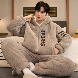 珊瑚绒睡衣男款冬季加厚加绒2025年新款青少年大码秋冬家居服男生