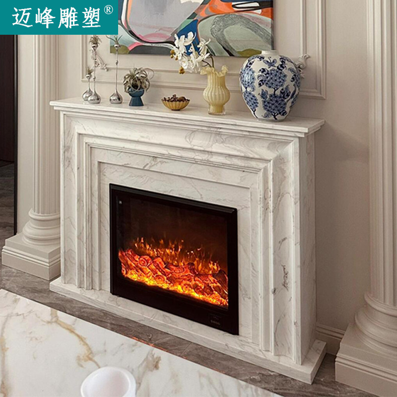法式大理石壁炉现代简约美式石雕装饰客厅背景墙汉白玉石材壁炉架