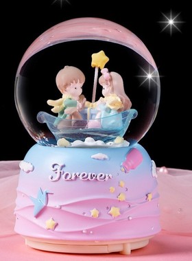 玻璃球女孩旋转公主八音盒摆件水晶球雪花女童新款生日礼物高级