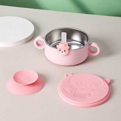 吸盘婴儿辅食吃饭研磨勺子带儿童吸盘吸管碗碗碗专用碗不锈钢316