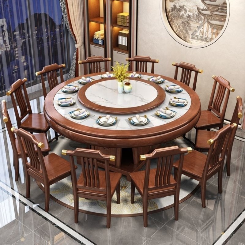人饭桌酒店餐桌转盘组合新圆形家用10实木高档中式电磁炉岩板桌椅,住宅家具,岩板餐桌,淘宝优惠券,粉丝福利购,淘宝优惠卷