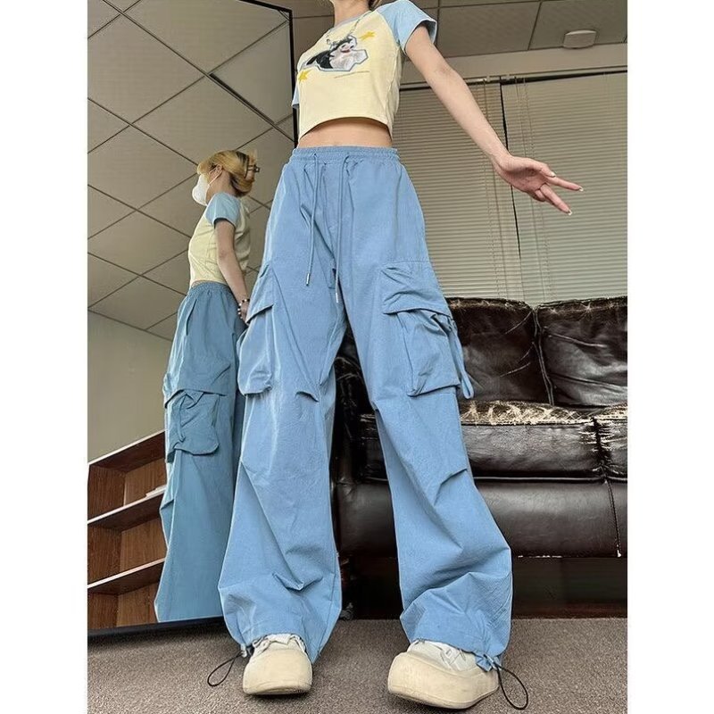 潮流多巴胺街舞工装裤复古穿阔腿美式裤子女秋薄款辣妹搭宽松嘻哈