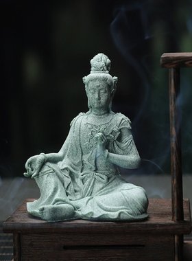 水月观音像新装饰砂石造景如来佛中式茶室鱼缸禅房青摆件佛像摆设