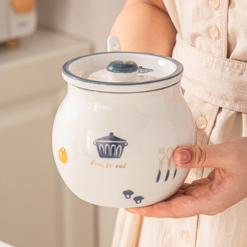 猪油罐小号双耳复古陶瓷大容量盐罐10油罐猪新款日式中式清新斤酱