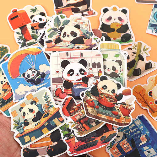 499张可爱卡通熊猫贴纸女生行李箱儿童DIY装饰手账相册手机壳贴画