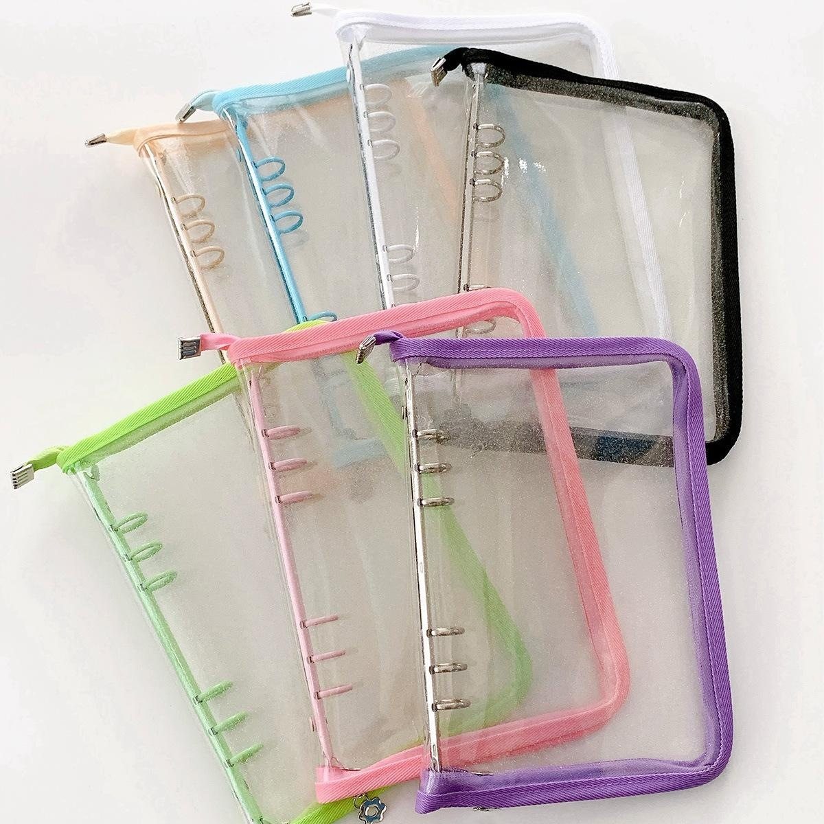 A6活页本拉链袋手账外壳替芯闪粉透明pvc软壳6孔A5收纳册活页夹,文具电教/文化用品/商务用品,笔记本/记事本,淘宝优惠券,粉丝福利购,淘宝优惠卷