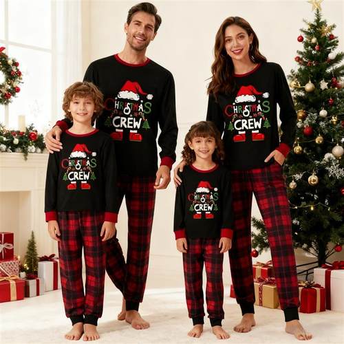 欧美亲子装棉圣诞长袖套装圣诞节家居睡衣睡衣Matching Pajamas