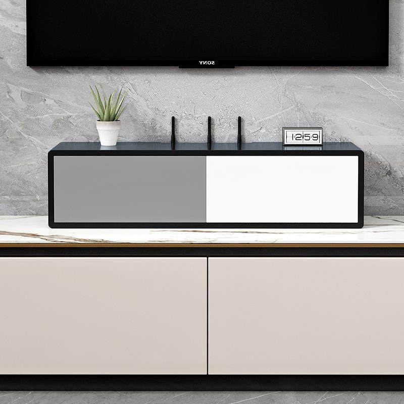 电视柜上的收纳置物架实木wifi路由器收纳盒壁挂免打孔电视柜电线