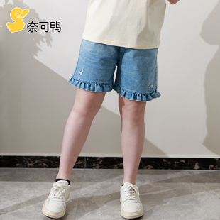 潮女童牛仔裤 胖子大码 胖女孩加肥加大宽松休闲裤 五分裤 中大童夏季