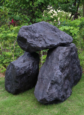 仿真石头花园林庭院景观石头黑山石组合空心假山造景布置装饰工厂