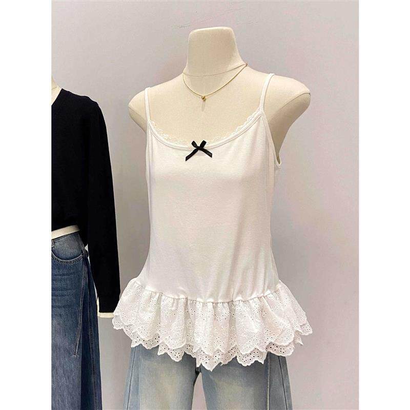 氛围感甜辣白色吊带女蕾丝下摆叠穿内搭上衣春装洋气百搭外穿背心