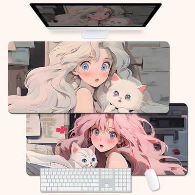 美少女鼠标垫女生超大护腕办公桌垫笔记本电脑键盘垫卡通防滑软垫