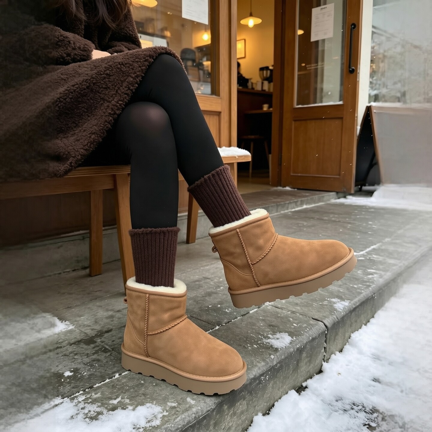 真皮羊毛增高加绒雪地靴情侣
