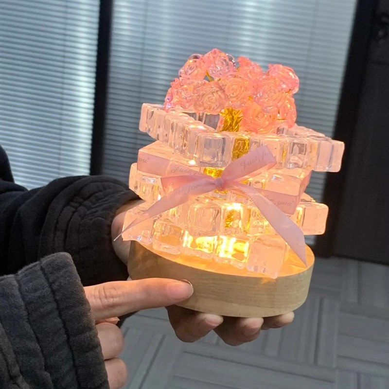 冰块玫瑰花小夜灯diy材料包送男女朋友闺蜜七夕情人节日礼物实用