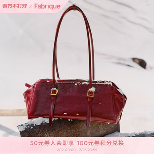 SZA同款 Fabrique油蜡牛皮波士顿法棍包新娘红色婚宴包女新年礼物