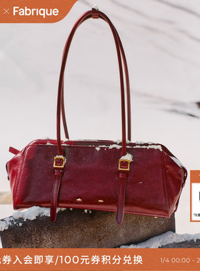 Fabrique油蜡牛皮波士顿单肩腋下法棍包新娘红色婚宴包新年礼物