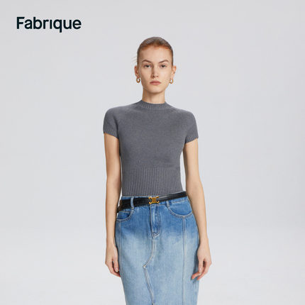 Fabrique BASIC紧身半高领薄款针织上衣女2024春夏新款短袖打底衫