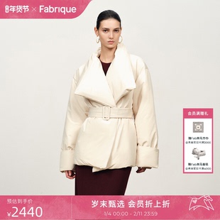 Fabrique白色防泼水大翻领短款收腰设计感羽绒服2025年冬季外套女