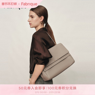 Fabrique荔枝纹牛皮双翻盖女士手提单肩斜挎 双肩背包公文包中号