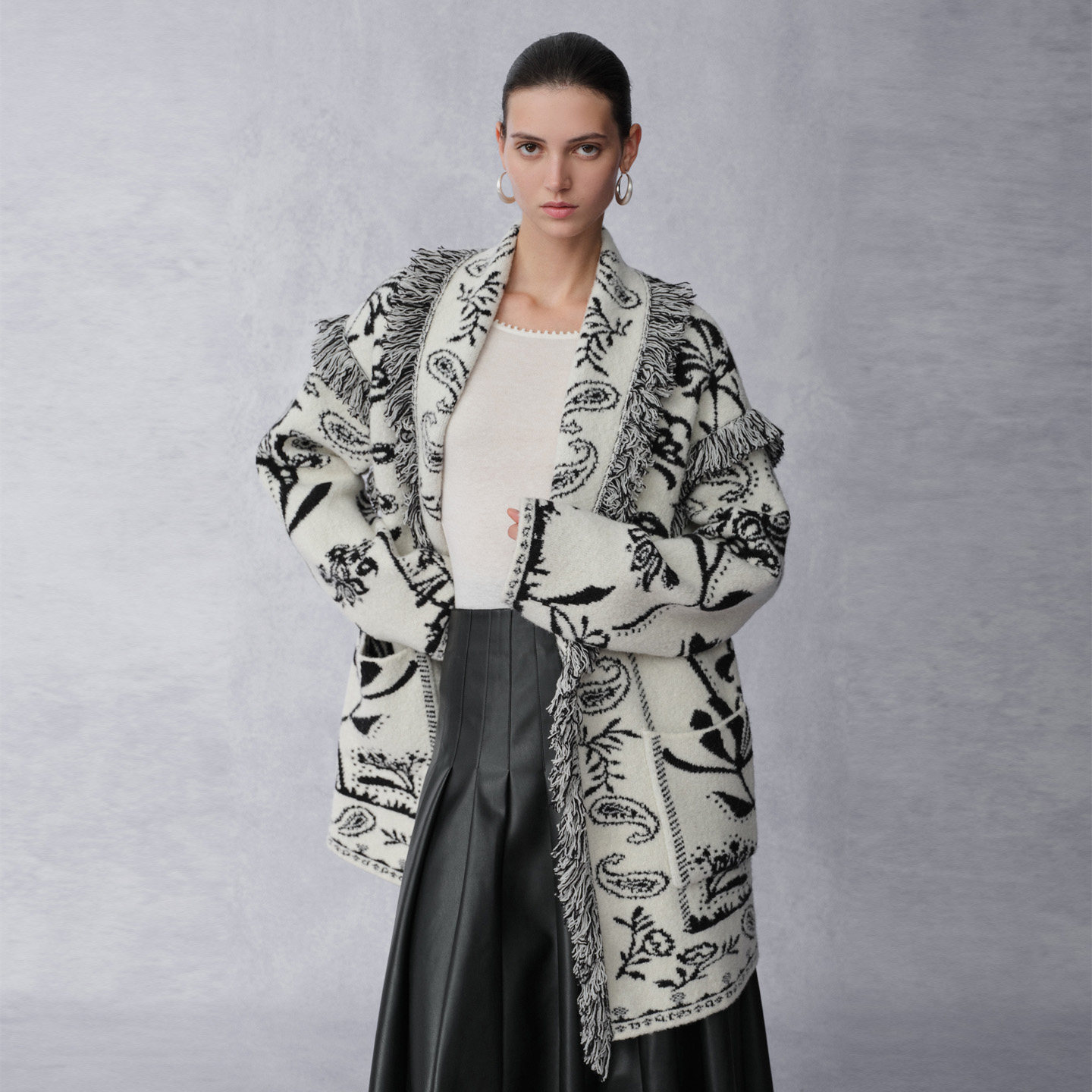 【商场同款】Fabrique紫标正反两穿佩斯利羊毛流苏针织开衫外套女,女装/女士精品,毛针织衫,淘宝优惠券,粉丝福利购,淘宝优惠卷