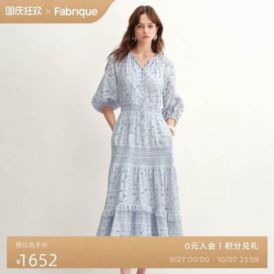 Fabrique重工蕾丝泡泡袖连衣裙