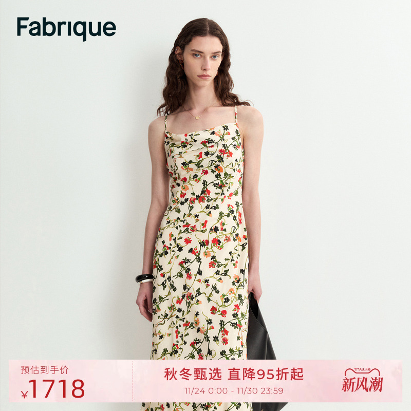 Fabrique藤蔓玫瑰真丝碎花连衣裙