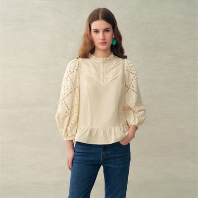 Fabrique 日光黄镂空绣花法式蕾丝织带衬衫上衣2女026年春夏新品