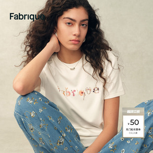 Fabrique ESSENTIAL白色棉质花朵标识短袖休闲T恤女26年春夏新款