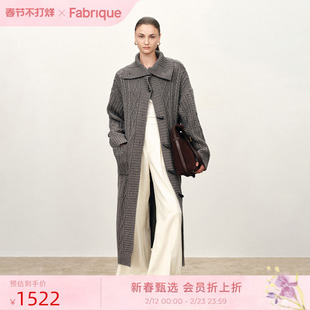 Fabrique冰岛灰复古羊毛牛角扣针织长款开衫毛衣外套大衣女25新品