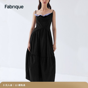 Fabrique 设计感吊带裙 新款 领口拼接花边露背吊带连衣裙2023夏季