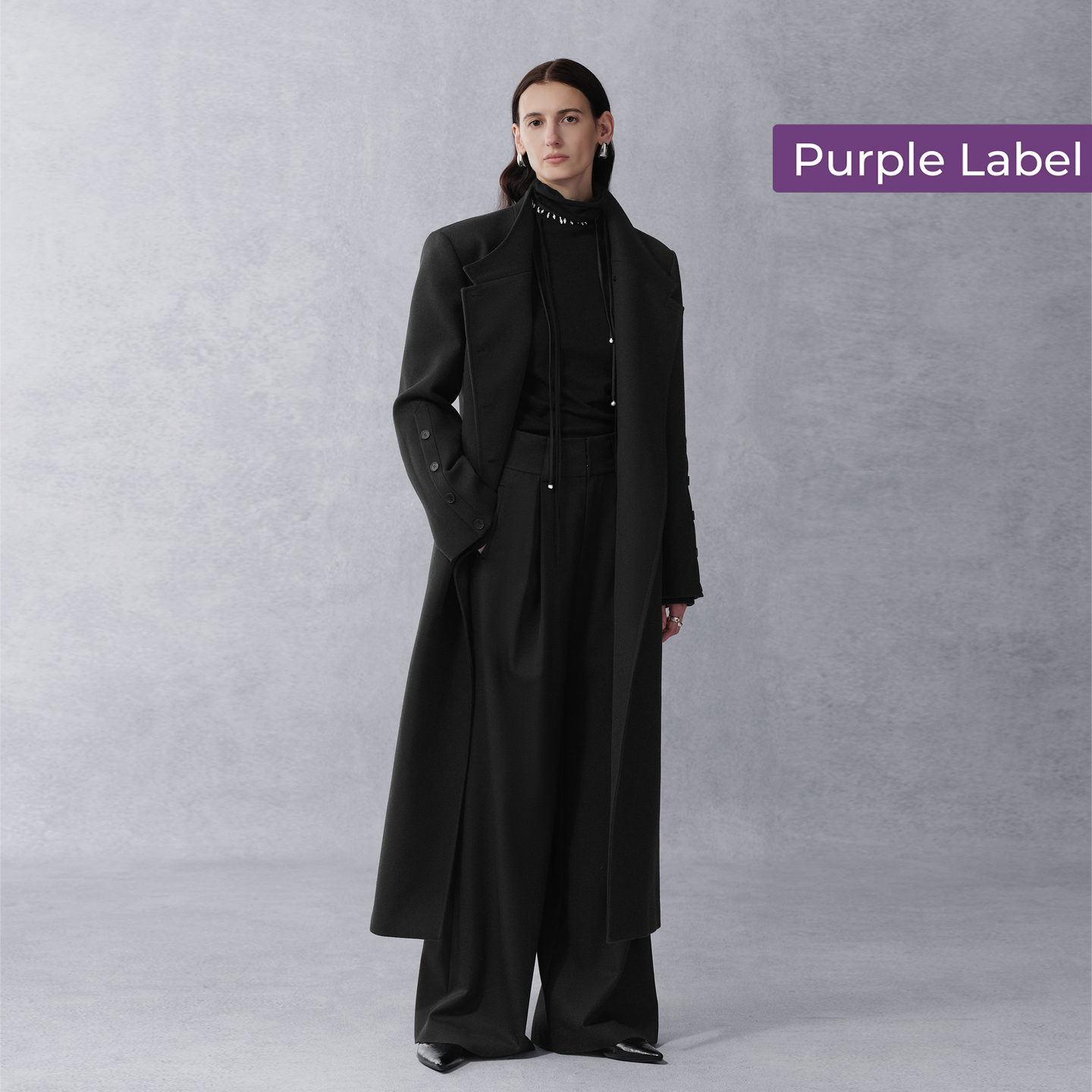 【商场同款】Fabrique紫标斜纹羊毛双排扣拿破仑长款大衣25年新品