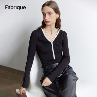 Fabrique 黑白撞色V领打底衫 BASIC